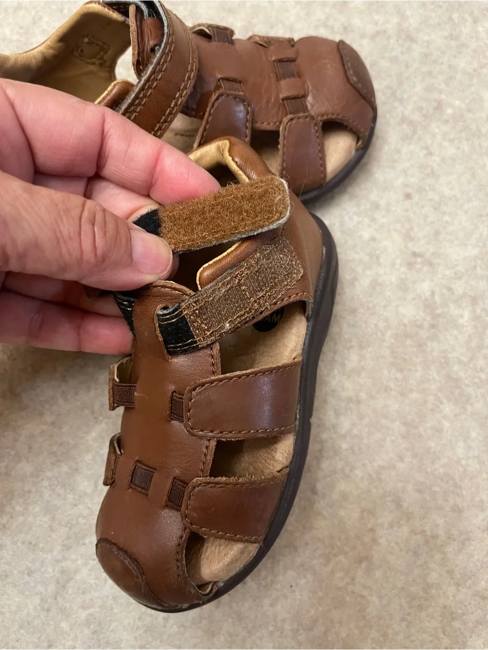 Stride Rite Archie Brown Leather Baby Toddle Fisherman Sandals Boys Size 6.5